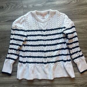 Philosophy Republic Clothing White and Black Crew Neck Sweater Cable Knit size L